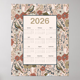 2026 Fåglar Blommor Kalender Poster