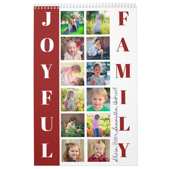 2026-familjens fotokollage med monogrammet burgund kalender (Omslag)
