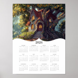 2026 Fantasy Cottage Fullt Year Wall Calendar Poster