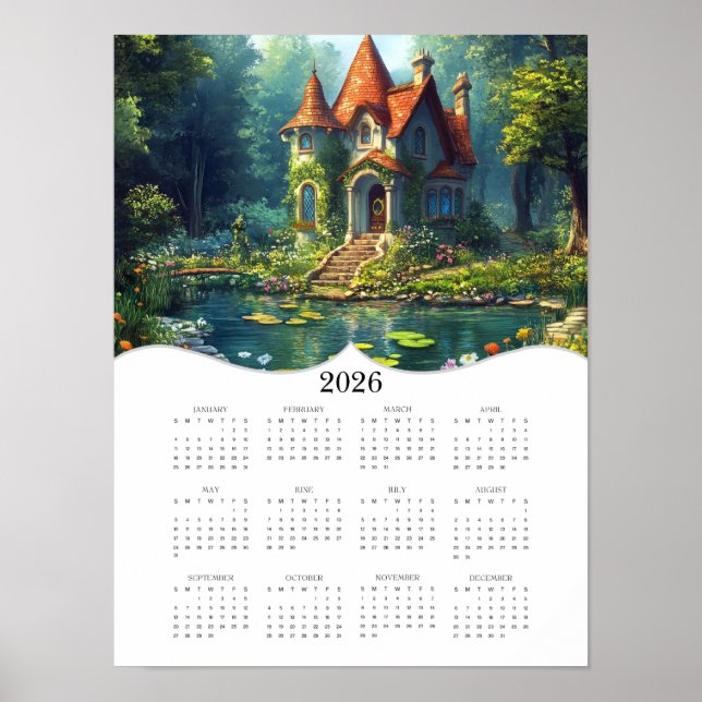 2026 Fantasy Cottage Fullt Year Wall Calendar Poster (Framsidan)