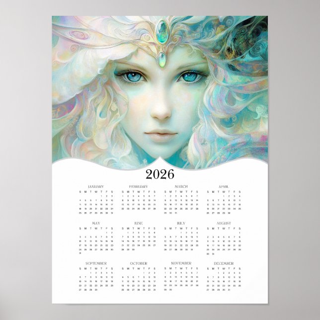 2026 Fantasy Lady Held Kalender för hela året Poster (Framsidan)