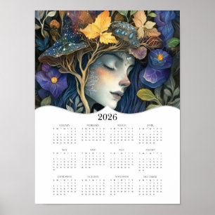 2026 Fantasy Nature Woman Fullt Year Wall Calendar Poster