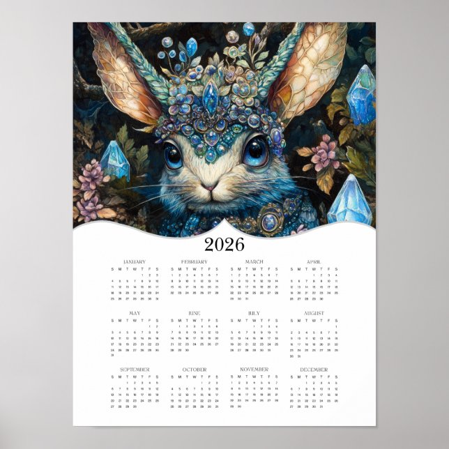 2026 Fantasy Rabbit Fullt Year Wall Calendar Poster (Framsidan)