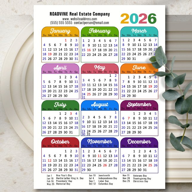 2026 Färg Calendar US Helgdagars Corporate Magneti (Skapare uppladdad)