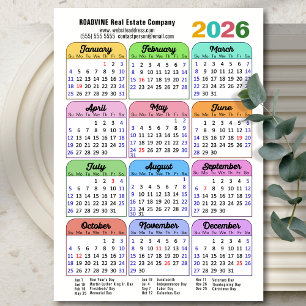 2026 Färg Calendar US Helgdagars Corporate Magneti