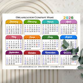 2026 Färg Calendar US Helgdagars Corporate Magneti