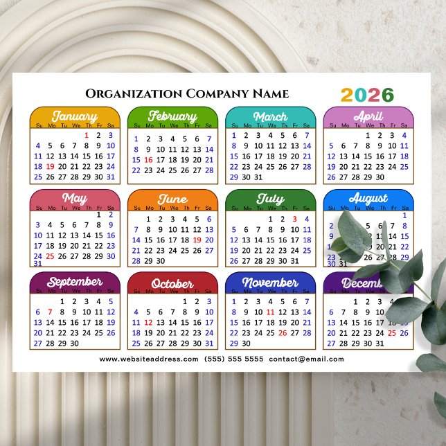 2026 Färg Calendar US Helgdagars Corporate Magneti (Skapare uppladdad)