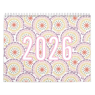 2026 Färgglatt Pastell Mönster Illustrations Kalen Kalender