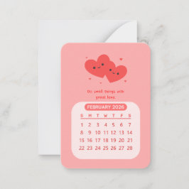 2026 Februari Månadskalender Kawaii Motivationskal Anteckningskort