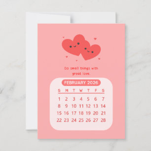 2026 Februari Månadskalender Kawaii Motivationskal Vykort