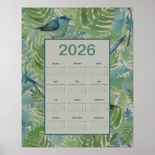 2026 Ferns Fåglar Kalender Poster