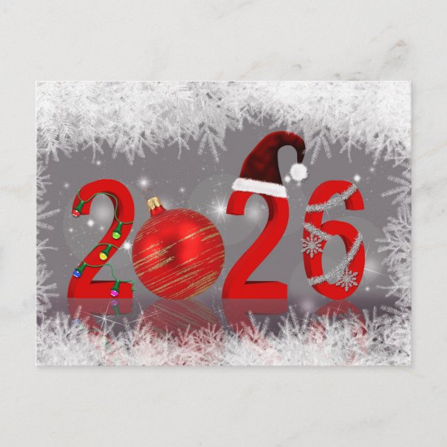 2026 Festive Red Merry Christmas New Year Helg Vykort (Framsida)