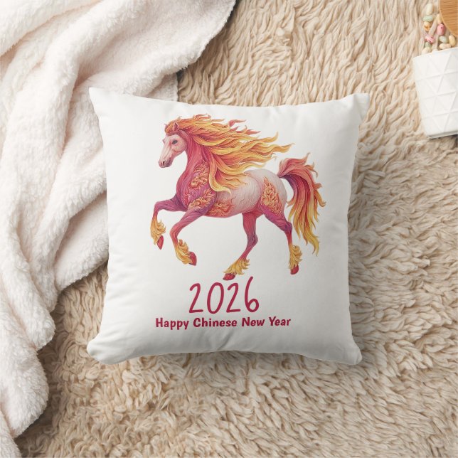 2026 Fiery Horse – Happy Chinese New Year Kudde (Filt)