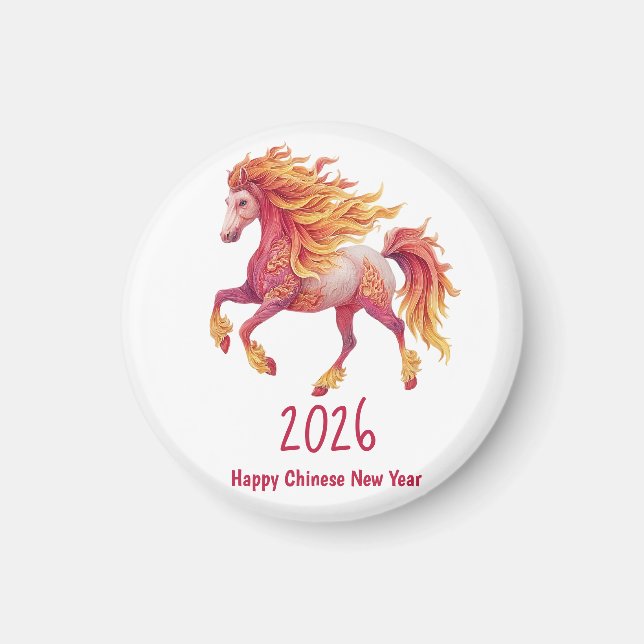 2026 Fiery Horse – Happy Chinese New Year Magnet (Framsidan)
