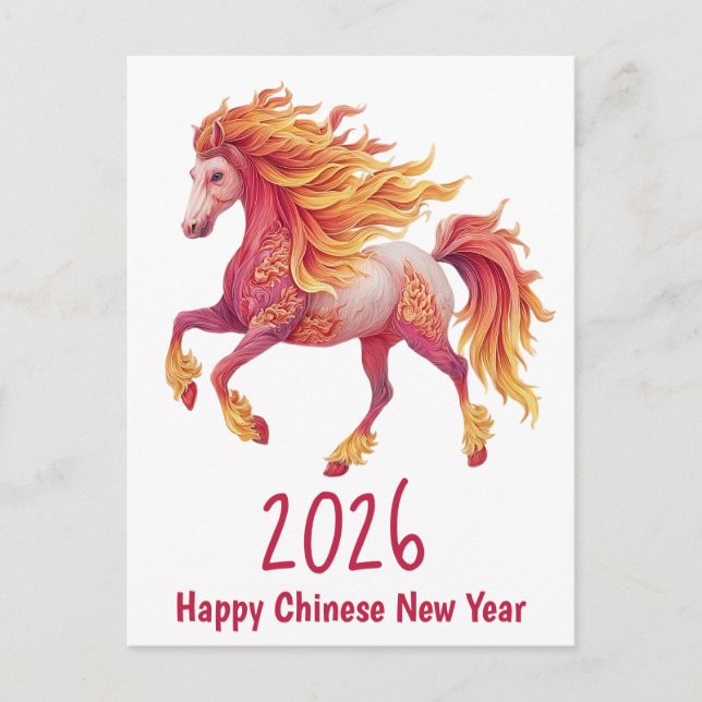 2026 Fiery Horse – Happy Chinese New Year Vykort (Framsida)