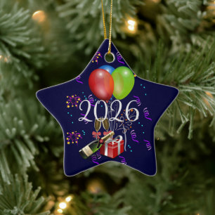 2026 Firar, tid till party. Julgransprydnad Keramik