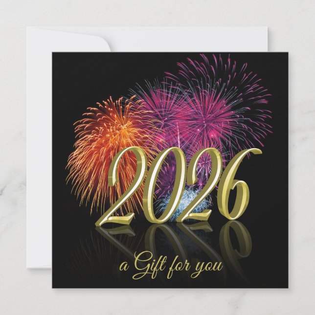 2026 Fireworks Gold Happy New Year | Gift Card (Framsida)