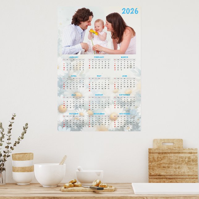 2026 Floral Calendar with Family Photo Poster (Kök)