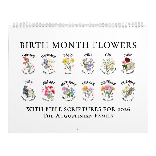 2026 FÖDELSEMÅNADENS BLOMMOR Kristet bibelvers Kalender (Omslag)