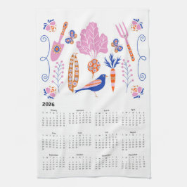 2026 FolkArt Cottagecore Vegetable Plot Calendar Kökshandduk