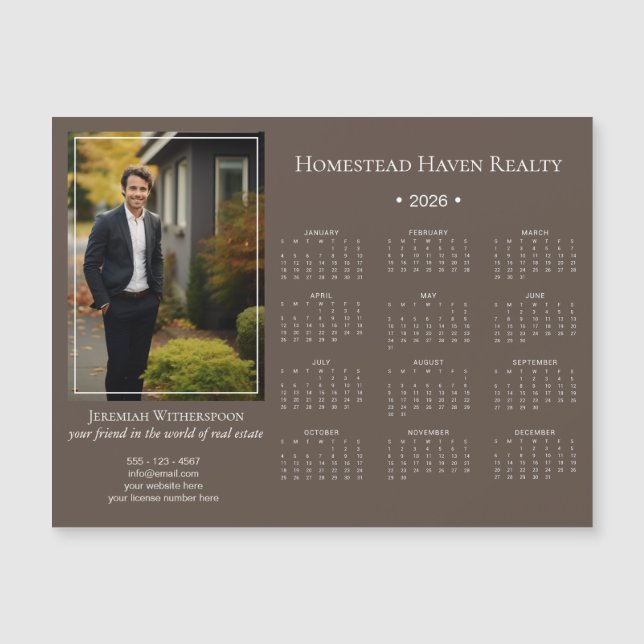 2026 Företagsmagnetisk fotokalender - Brun (Framsida)