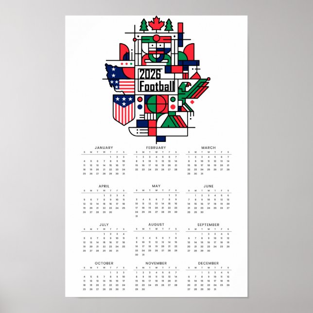 2026 Fotbollskalender USA, Kanada, Mexiko Poster (Framsidan)