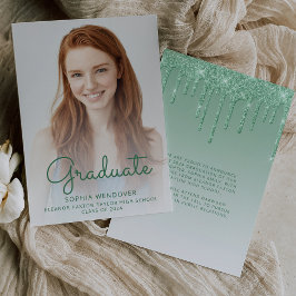 2026 Foto Grön Glitter Examenstillkännagivande Inbjudningar