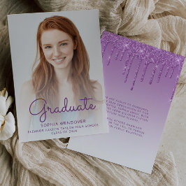 2026 Foto Lila Glitter Examenstillkännagivande Inbjudningar