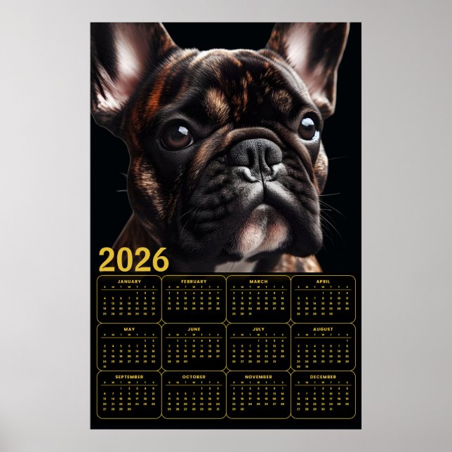 2026 Fransk Bulldog Kalender Poster (Framsidan)
