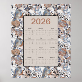2026 Full Year Floral Bluebird Calendar Poster