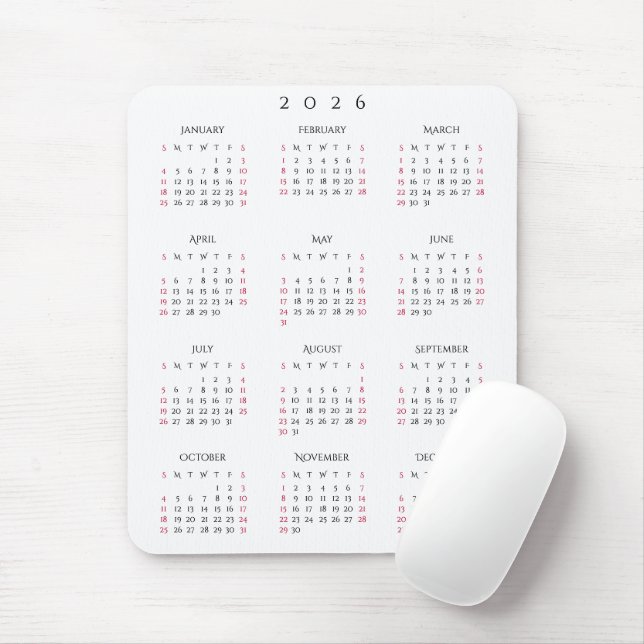 2026 Full Year Yearly Calendar Elegant Home Office Musmatta (Med mus)