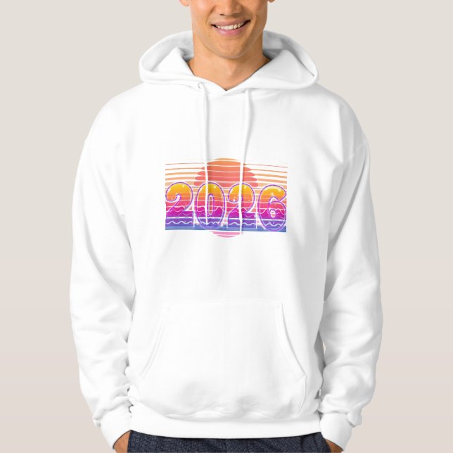 2026 Funky Retro-illustration – Solnedgångsränder  Hoodie (Framsida)