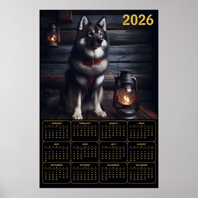 2026 German Shepherd Calendar Rustic Cabin Poster (Framsidan)