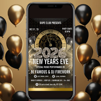 2026 Gold New Years Eve Party Invitation Inbjudningar