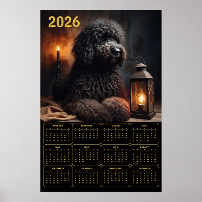 2026 Goldendoodle with Lantern and Candle Calendar Poster (Framsidan)