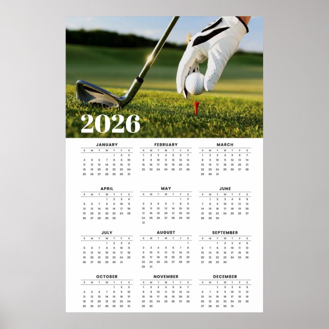 2026 Golf Calendar with Tee-Off Photography Poster (Framsidan)