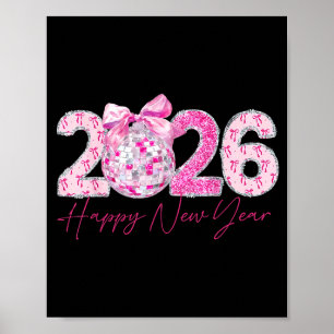 2026 Gott nytt år Bow Patch Disco Ball Poster