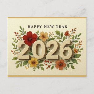 2026 Gott Nytt År Elegant Modern Blomma Vykort