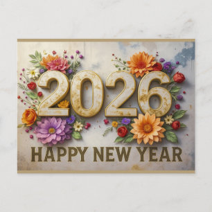 2026 Gott Nytt År Elegant Modern Blomma Vykort
