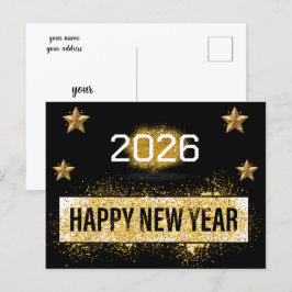 2026, Gott nytt år! Guld Glitter Shiny Stars Vykort