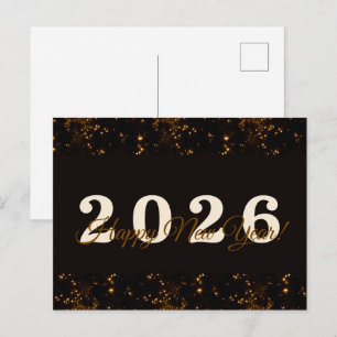 2026,Gott nytt år!guld Glitter svart bakgrund Vykort