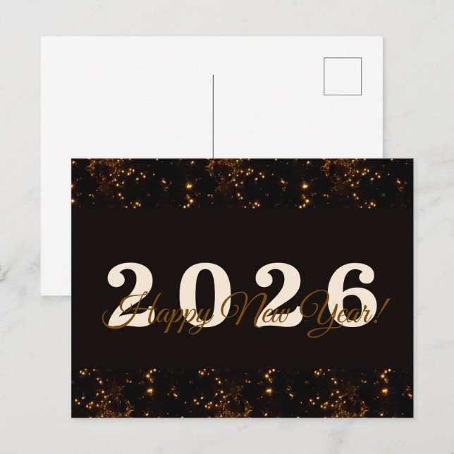 2026,Gott nytt år!guld Glitter svart bakgrund Vykort (Fram/baksida)