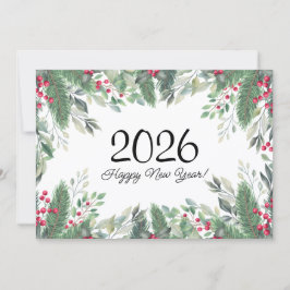 2026,Gott nytt år!helgdag-gröna bär Anteckningskort