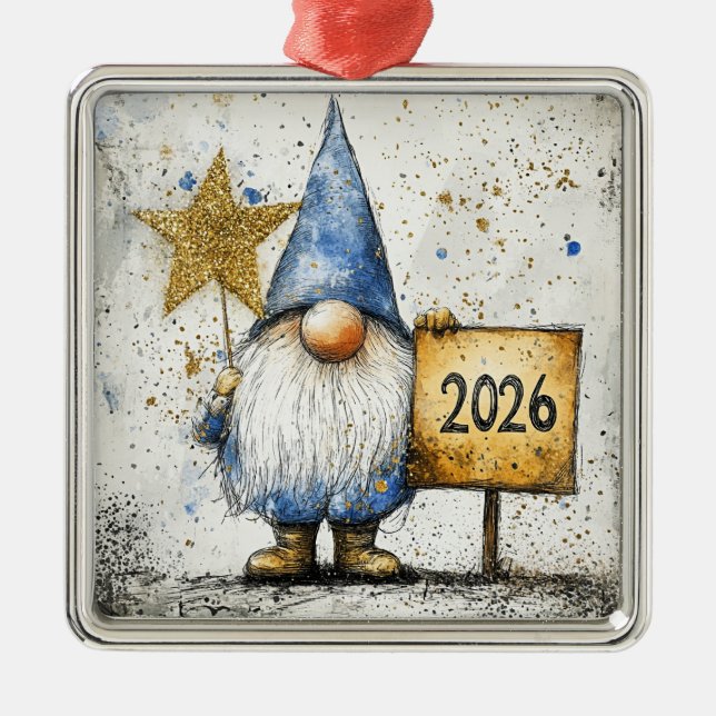 2026, Gott nytt år Julgransprydnad Metall (Framsidan)