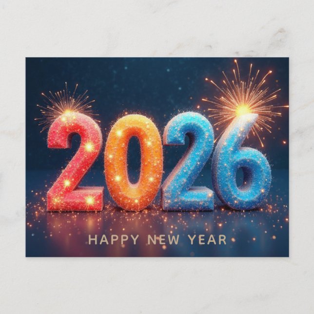 2026 Gott Nytt År Moderna Eldfacklor Vykort (Framsida)