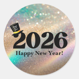 2026 gott nytt år, rolig söt hatt glittrar runt klistermärke