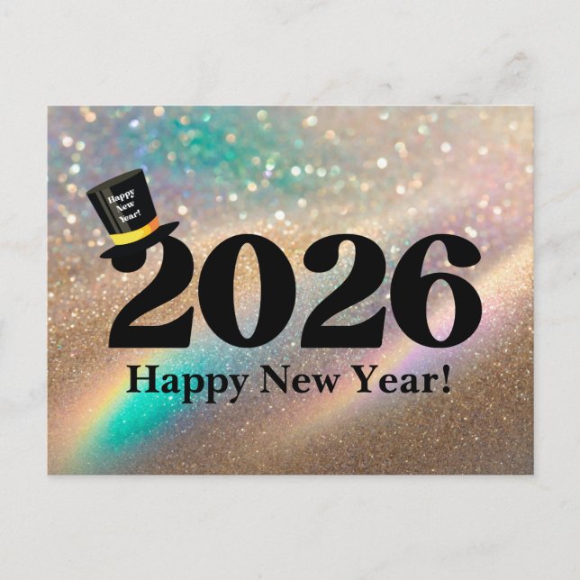 2026 gott nytt år, roligt att glitter moderna chic helg vykort (Framsida)
