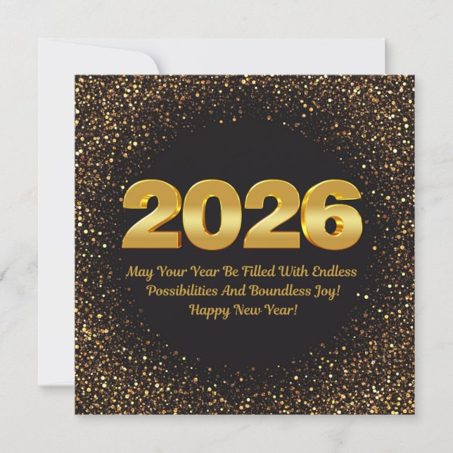 2026 gott nytt år, svart lyx från guld glitter anteckningskort (Framsida)