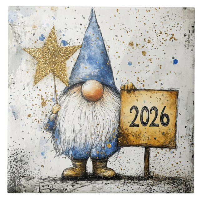 2026, Gott Nytt År, tomte, Kakelplatta (Framsidan)