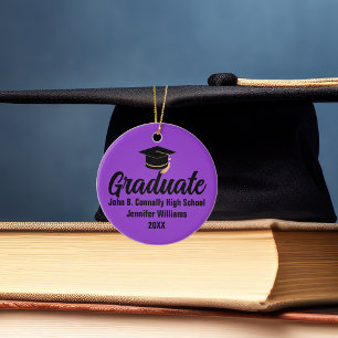 2026 Graduate Foto Anpassad Lila Svart Examen Julgransprydnad Keramik